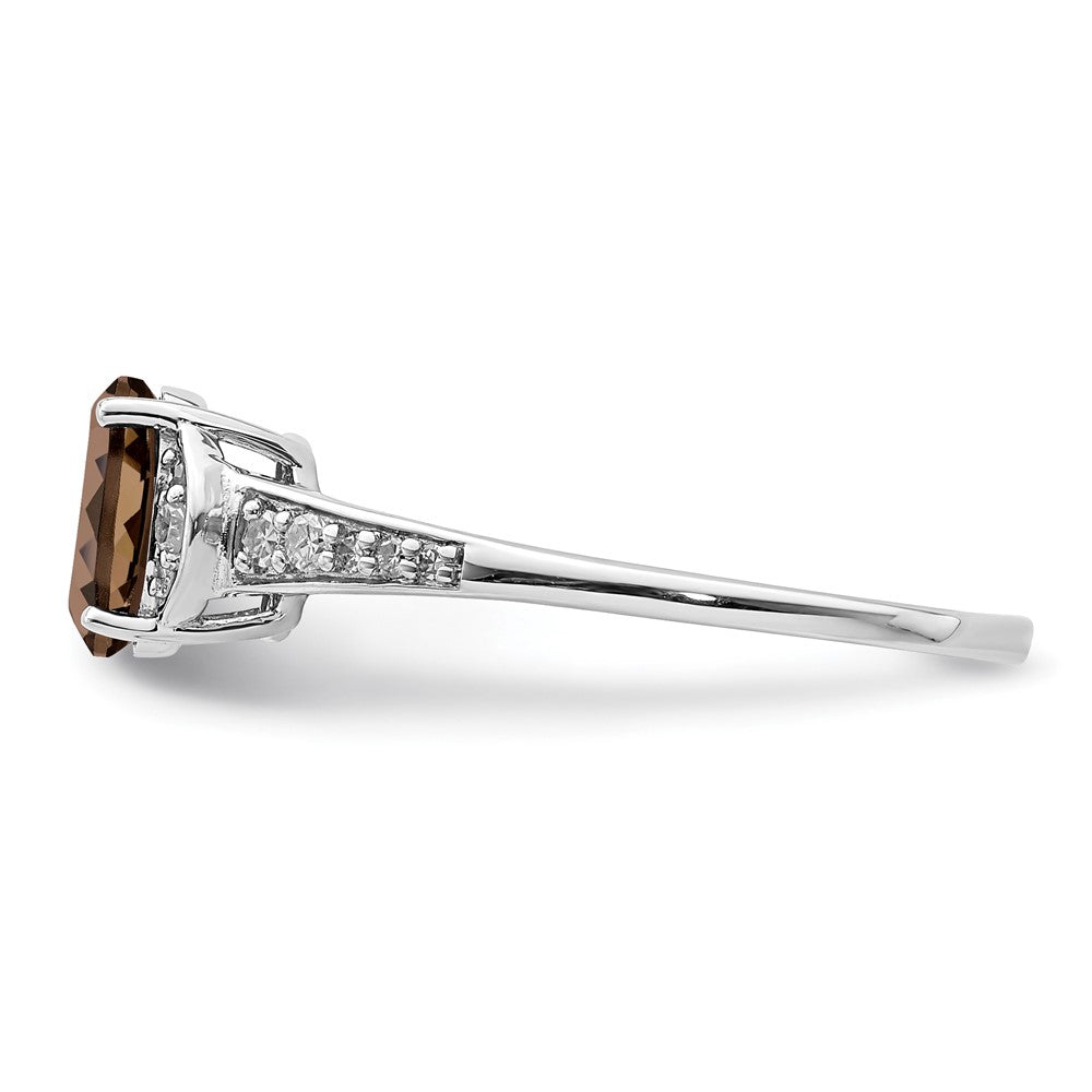 Sterling Silver Rhodium Oval Smoky Quartz & Diam. Ring