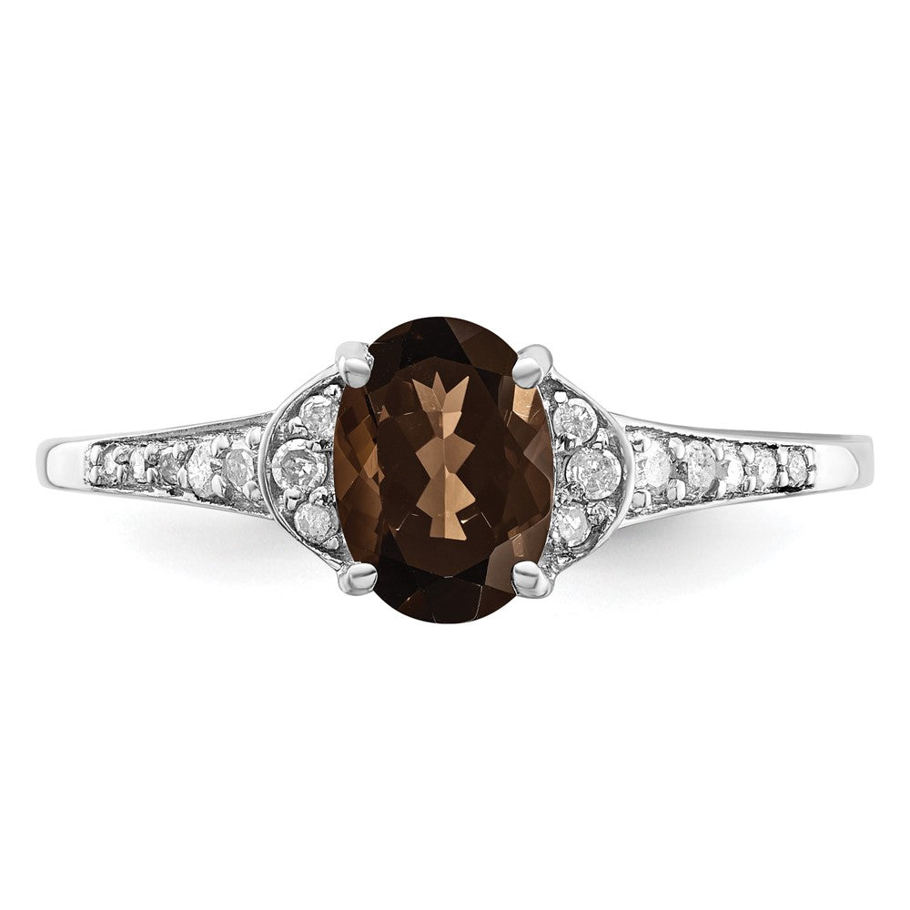 Sterling Silver Rhodium Smoky Quartz & Diam. Ring