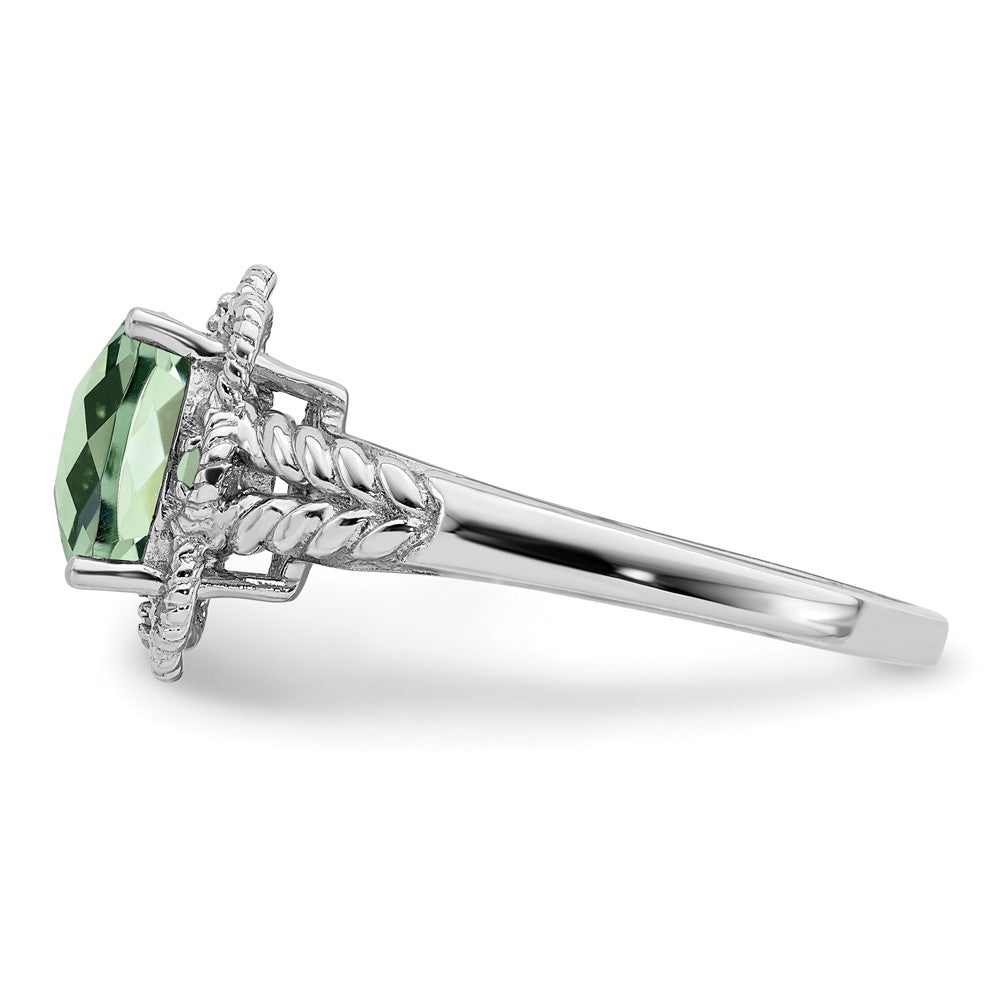 Sterling Silver Rhodium Checker-Cut Green Quartz & Diam. Ring