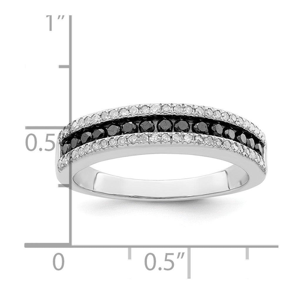 White Night Sterling Silver Rhodium-plated Black and White Diamond Band