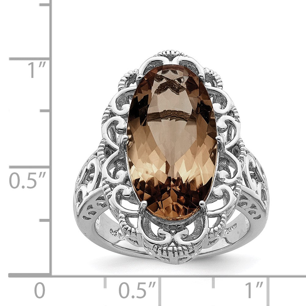 Sterling Silver Rhodium Oval Smoky Quartz Ring