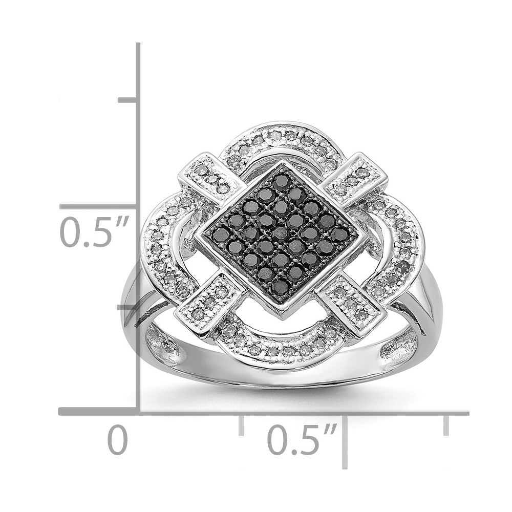 Sterling Silver Polished Black & White Diamond Ring