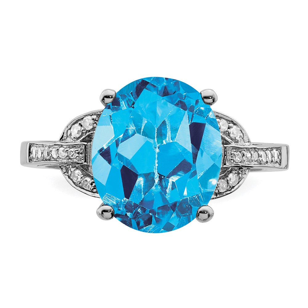 Sterling Silver Rhodium Oval Swiss Blue Topaz & Diam. Ring
