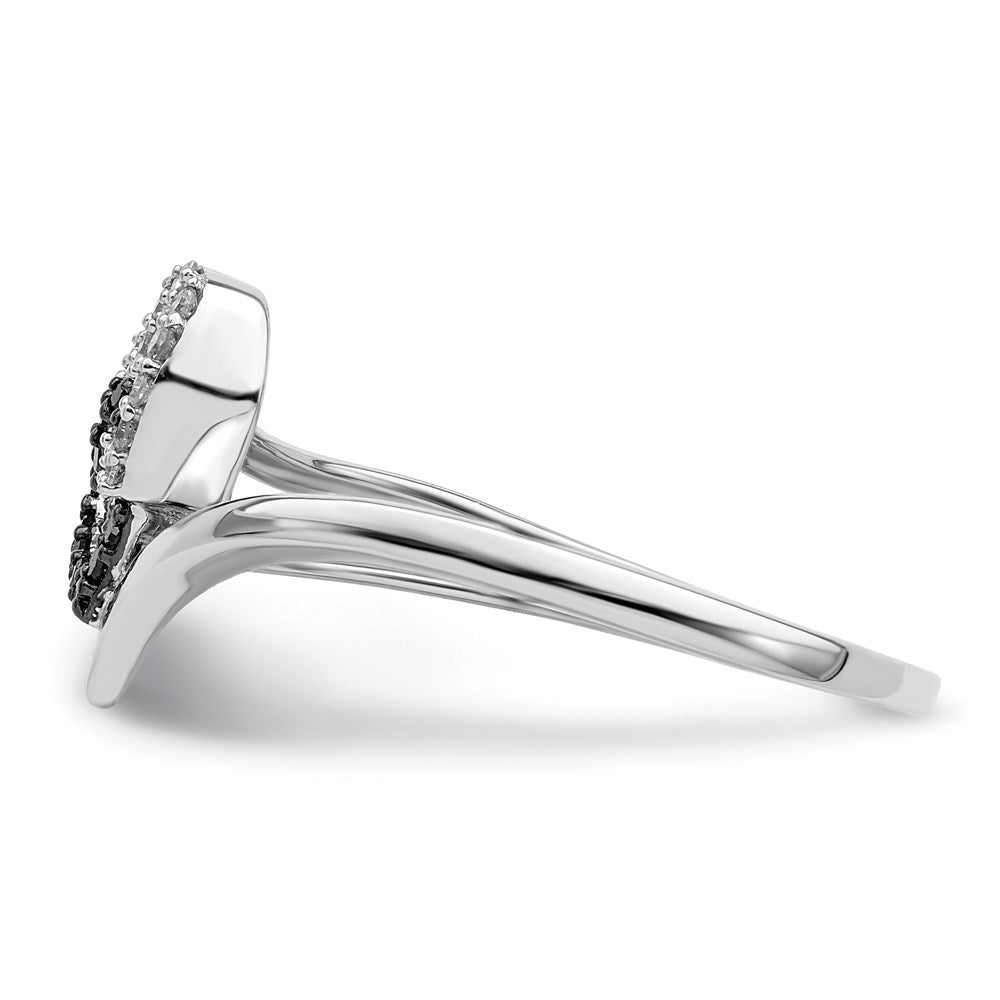 White Night Sterling Silver Rhodium-plated Black and White Diamond Double Heart Ring