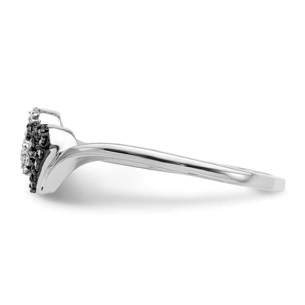 White Night Sterling Silver Rhodium-plated Black and White Diamond Double Heart Ring