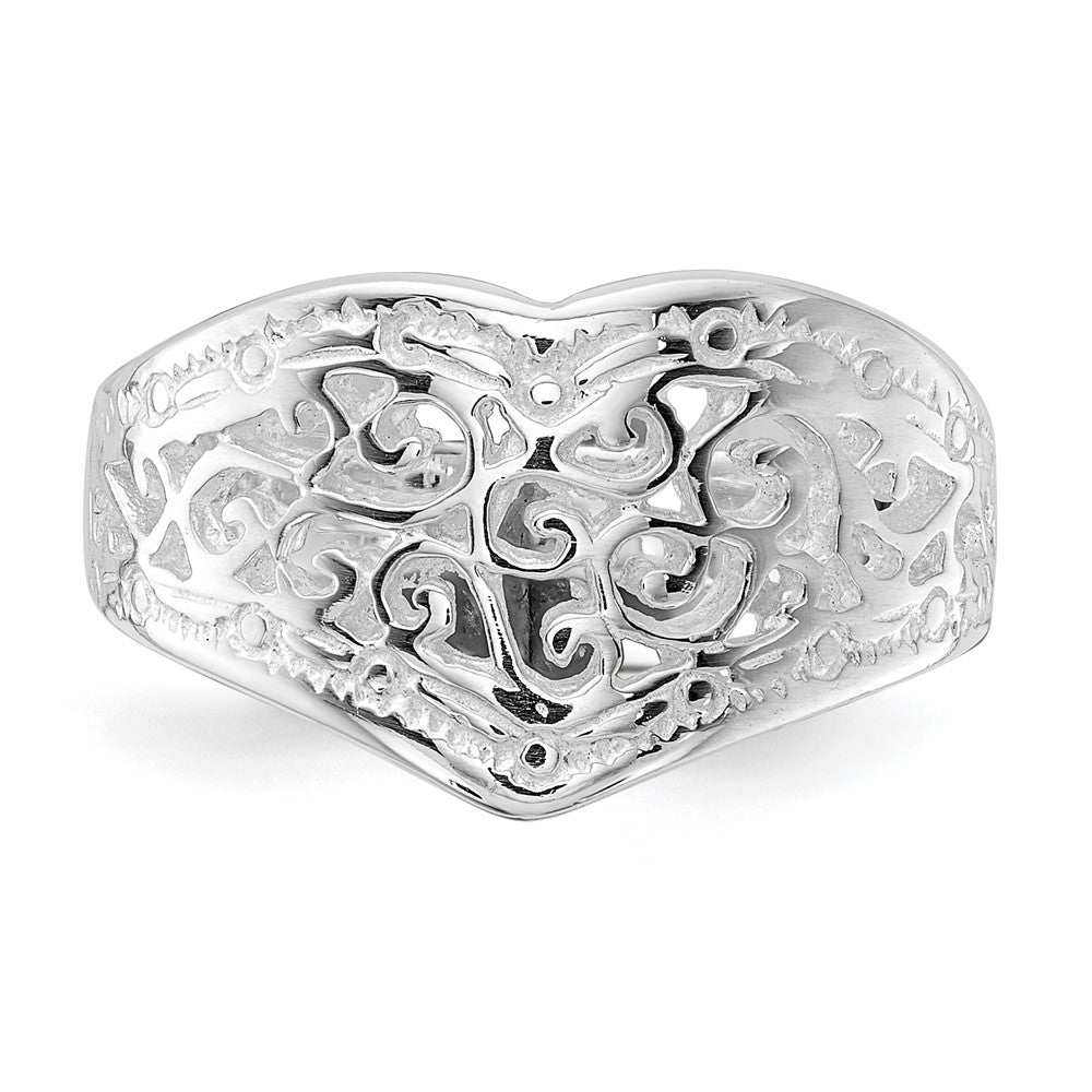 Sterling Silver Polished Heart Swirl Design Ring