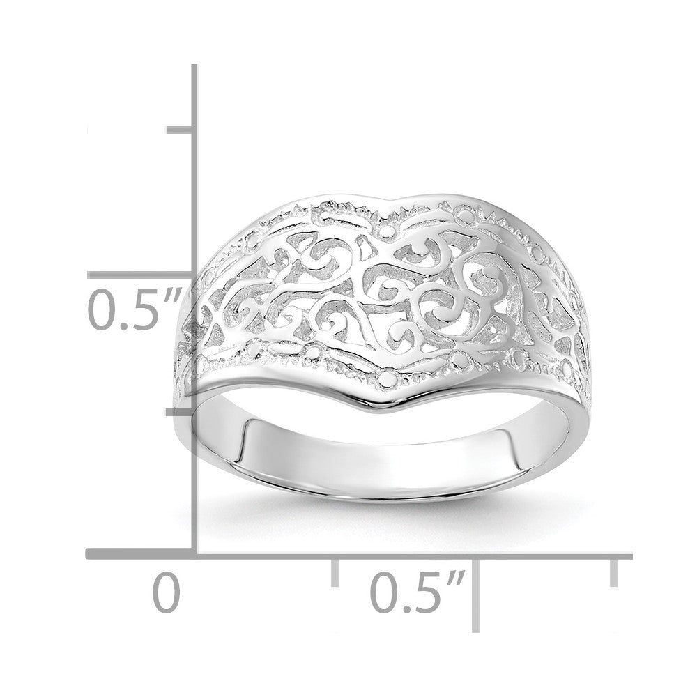 Sterling Silver Polished Heart Swirl Design Ring
