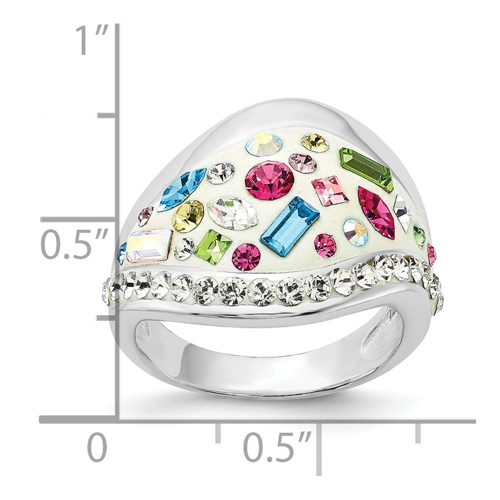 Sterling Silver Stellux Multi-Color Crystal White Ring