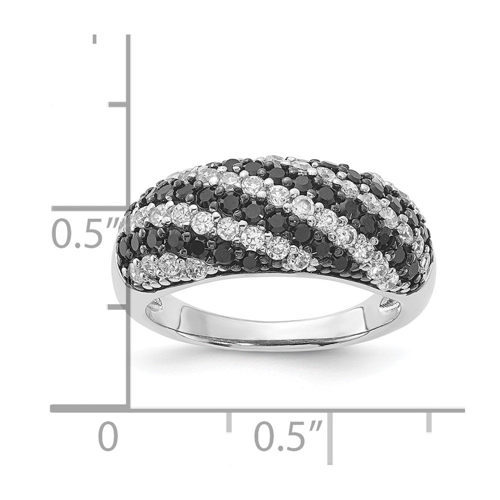 Sterling Silver Rhodium-plated Black & White CZ Ring