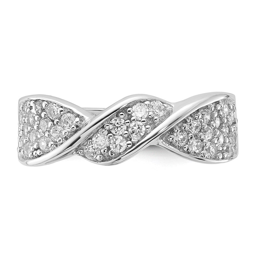 Sterling Silver Rhodium Plated CZ Twisted Ring