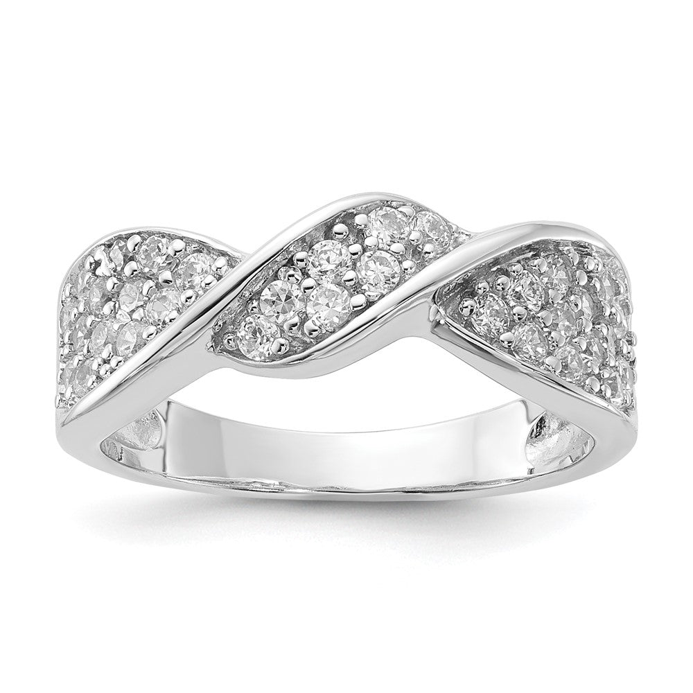 Sterling Silver Rhodium Plated CZ Twisted Ring
