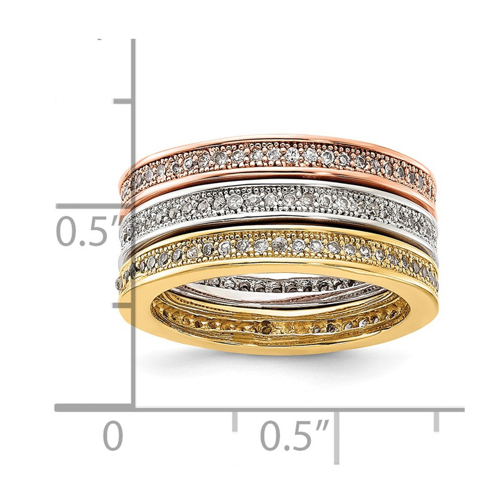 Sterling Silver Gold-tone & Rose-tone Vermeil Trio Stackable Ring Set