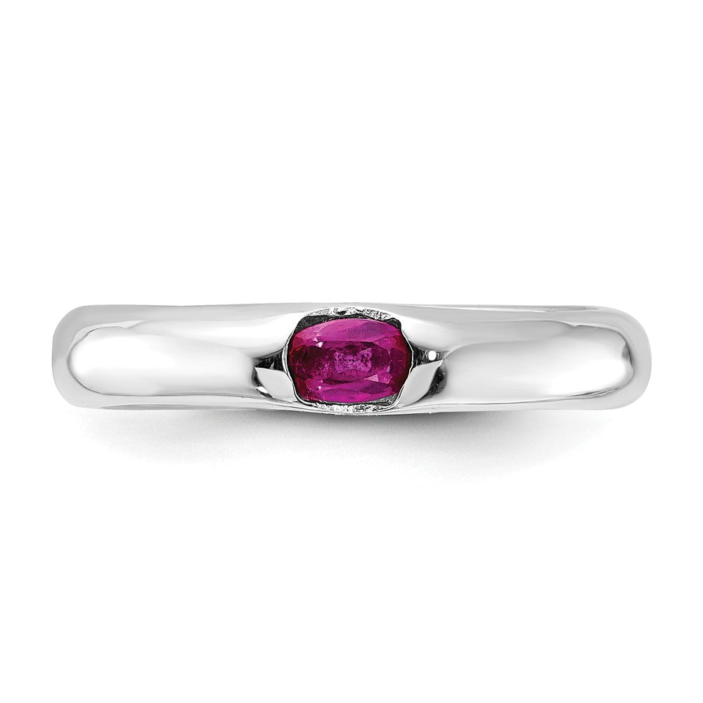 Sterling Silver Red Oval CZ Half Bezel Ring