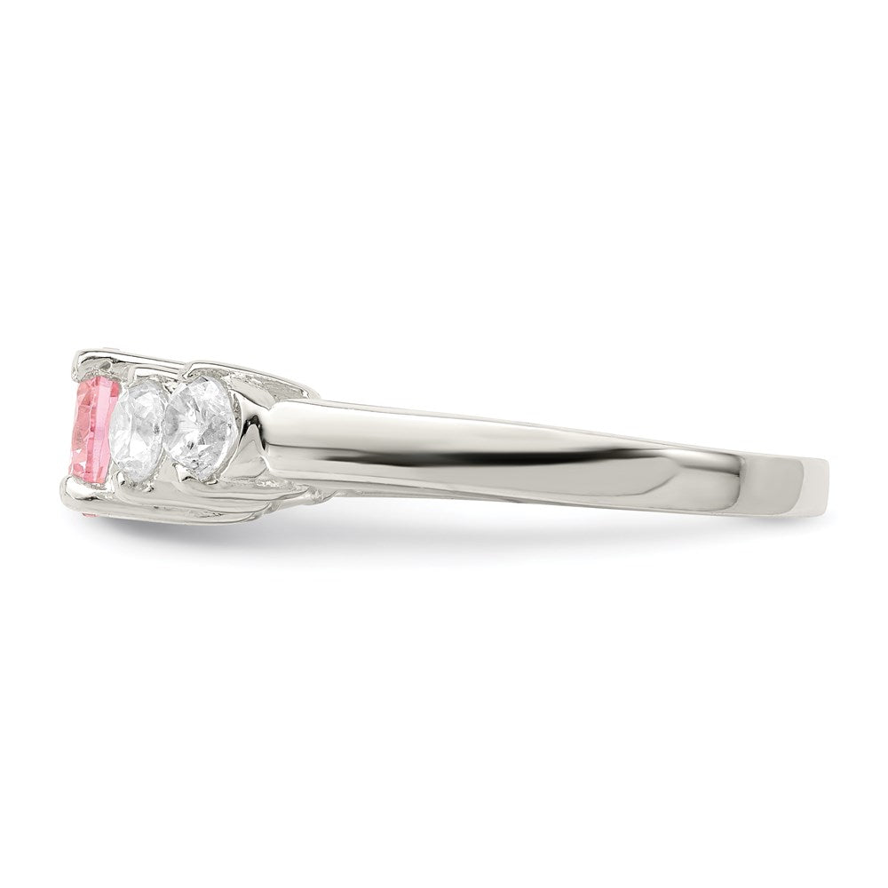 Sterling Silver Pink Round CZ w/Side Stones Ring