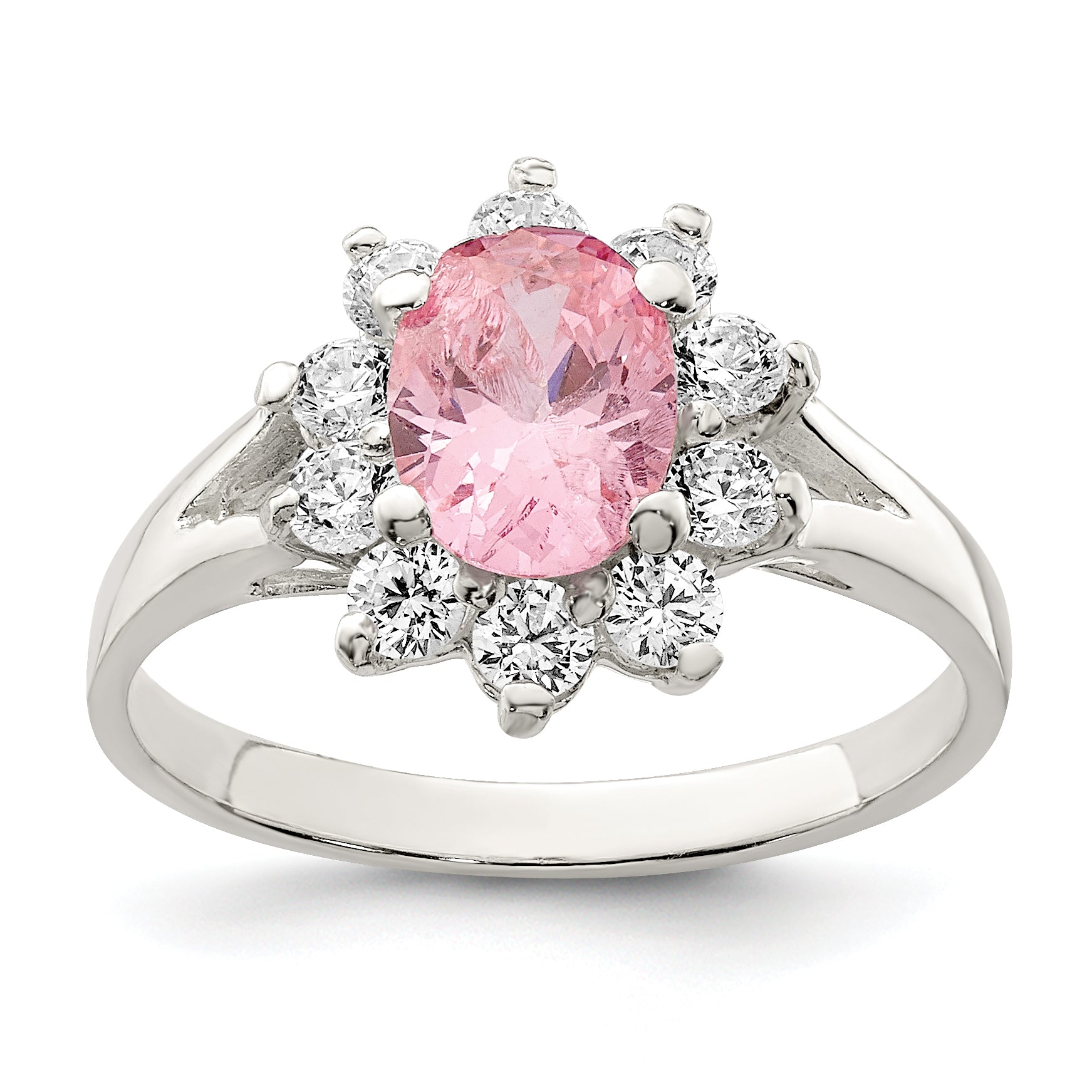 Sterling Silver Pink Oval CZ Cluster Ring