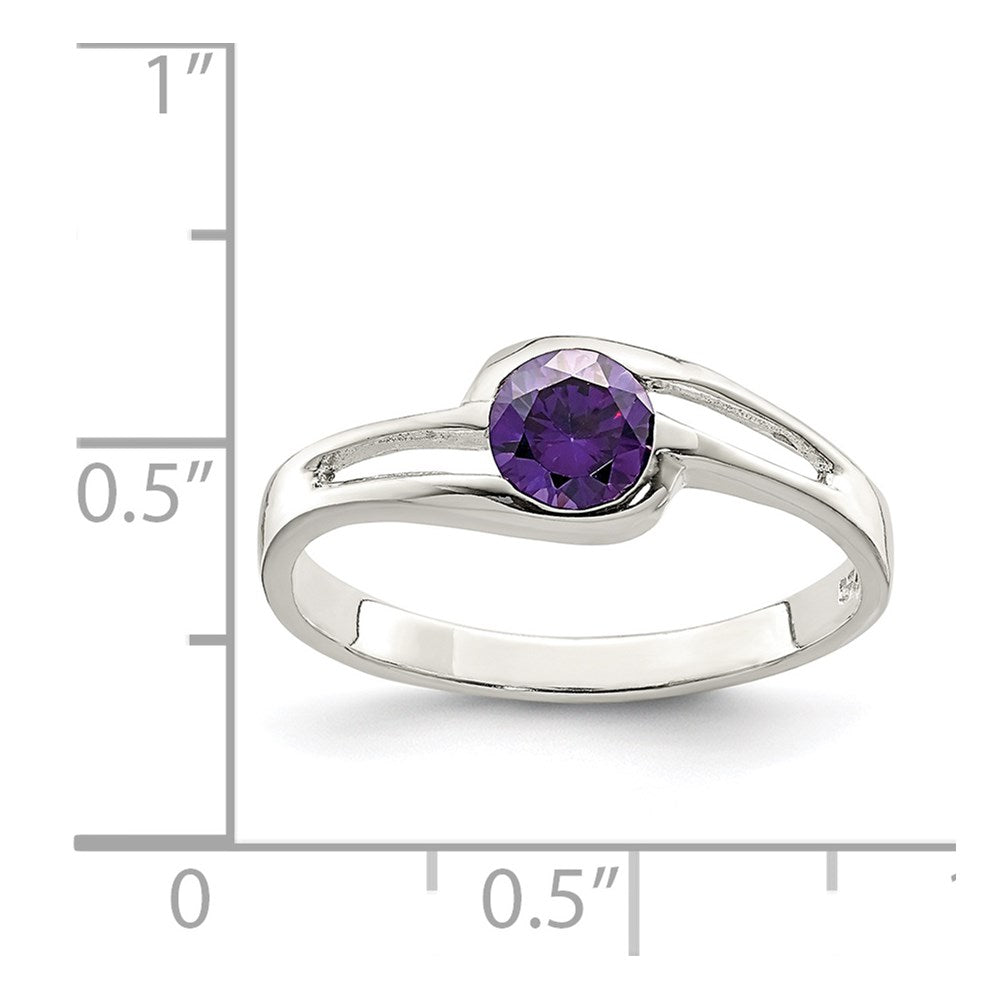 Sterling Silver Purple Round Bezel CZ Ring