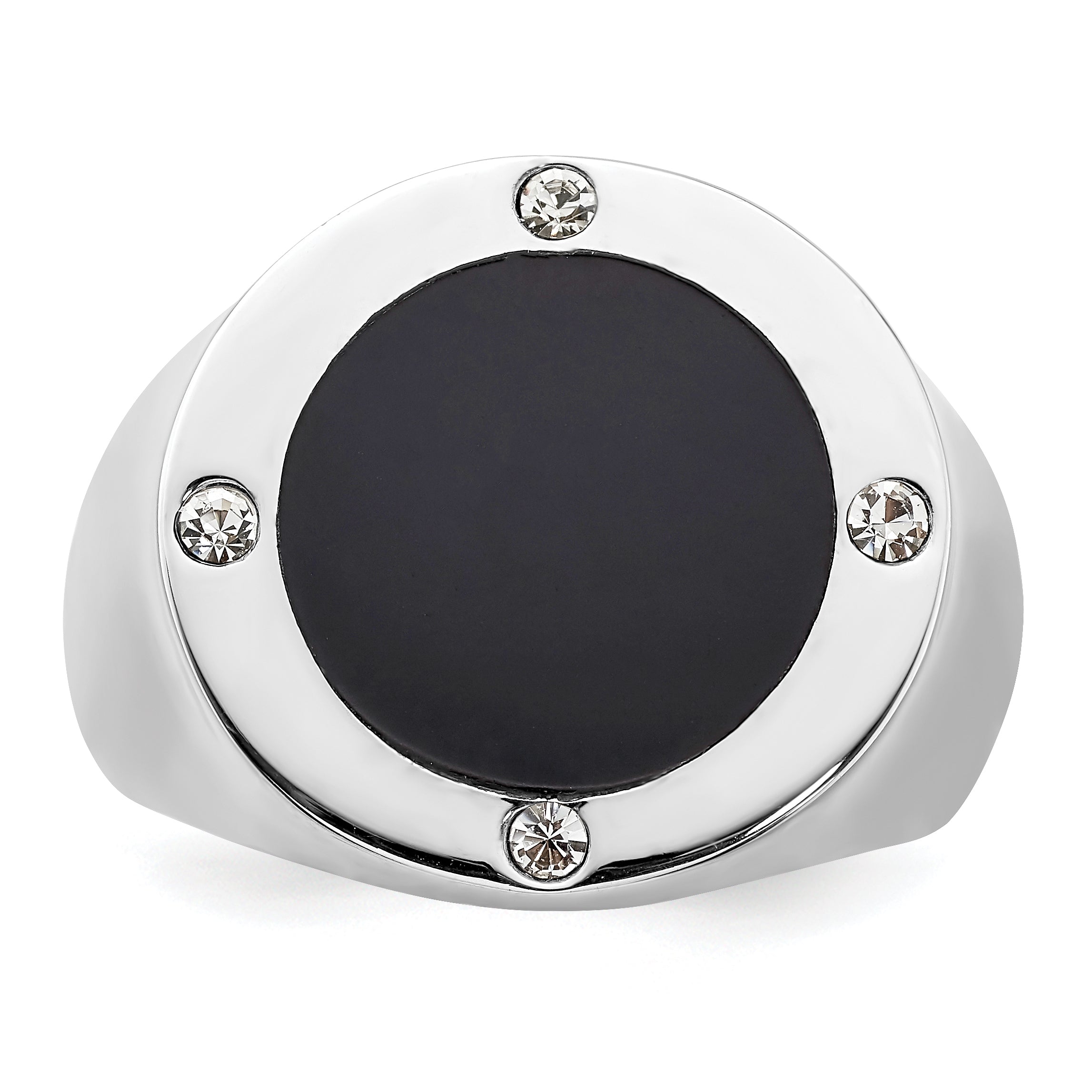 Sterling Silver Rhodium Plated Black Simulated Onyx & CZ Ring