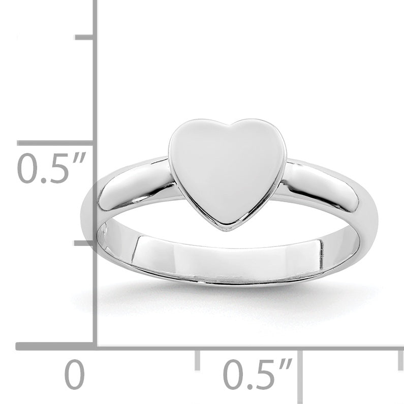Sterling Silver Rhodium-plated Polished Heart Children's Ring
