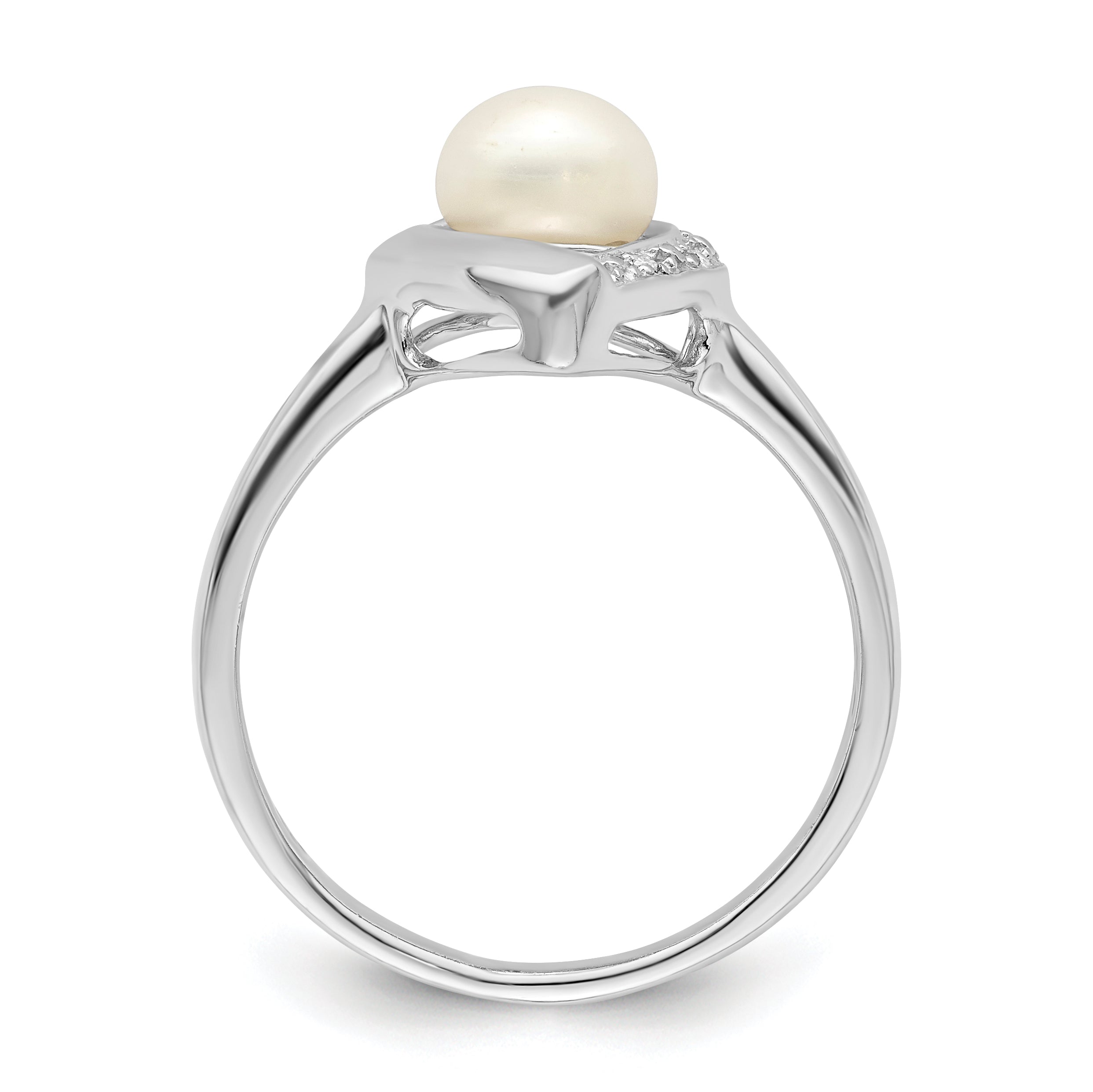 Sterling Silver Rhodium Plated Diamond and FW Cultured Pearl Ring