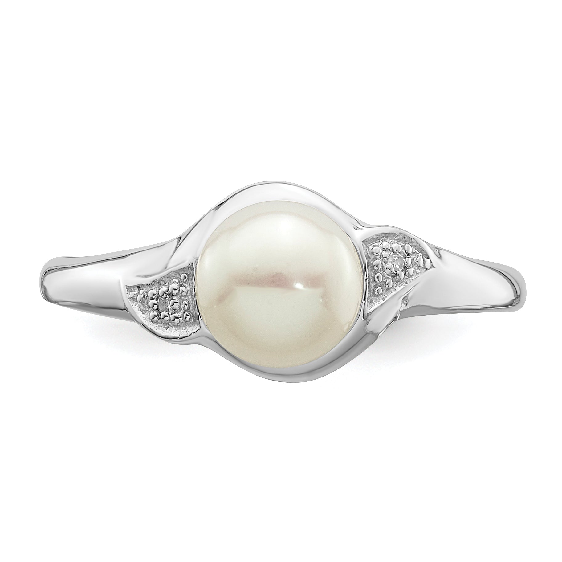 Sterling Silver Rhodium Plated Diamond and FW Cultured Pearl Ring