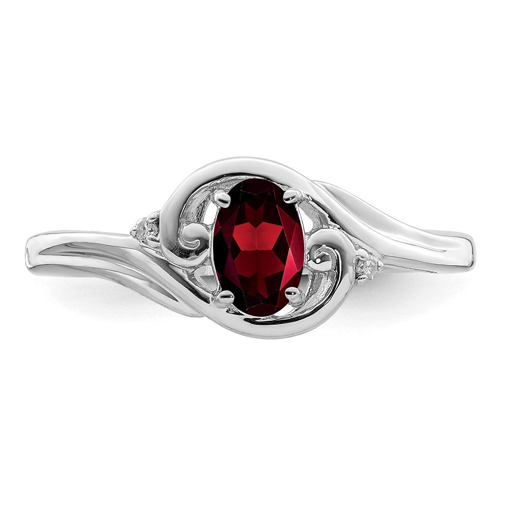 Sterling Silver Rhodium Plated Diamond & Garnet Ring