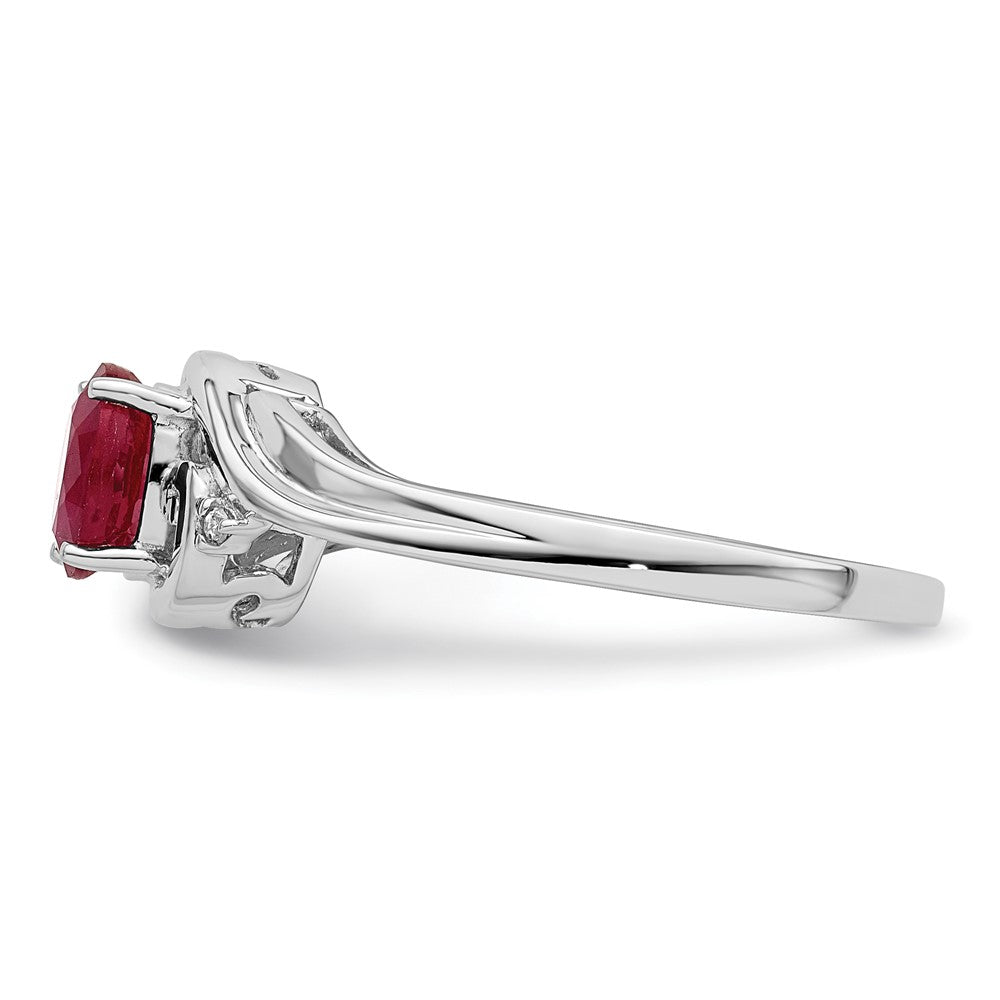 Sterling Silver Rhodium Plated Diamond & Ruby Ring
