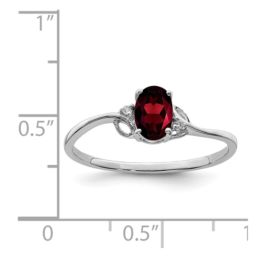 Sterling Silver Rhodium Plated Diamond and Garnet Oval Ring