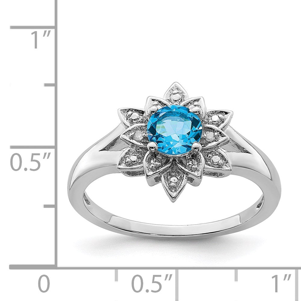 Sterling Silver Rhodium Diam. & Light Blue Topaz Ring
