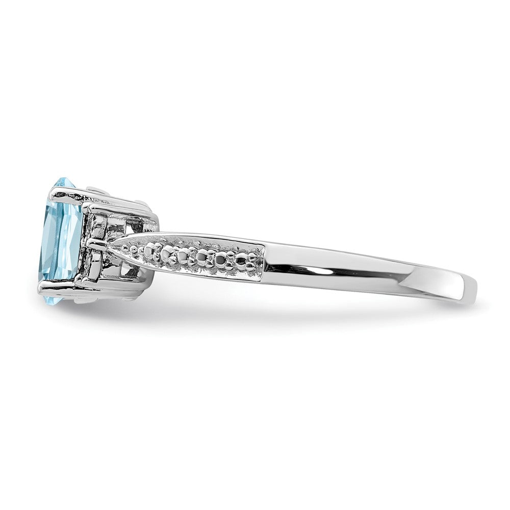 Sterling Silver Rhodium Diam. & Light Blue Topaz Ring