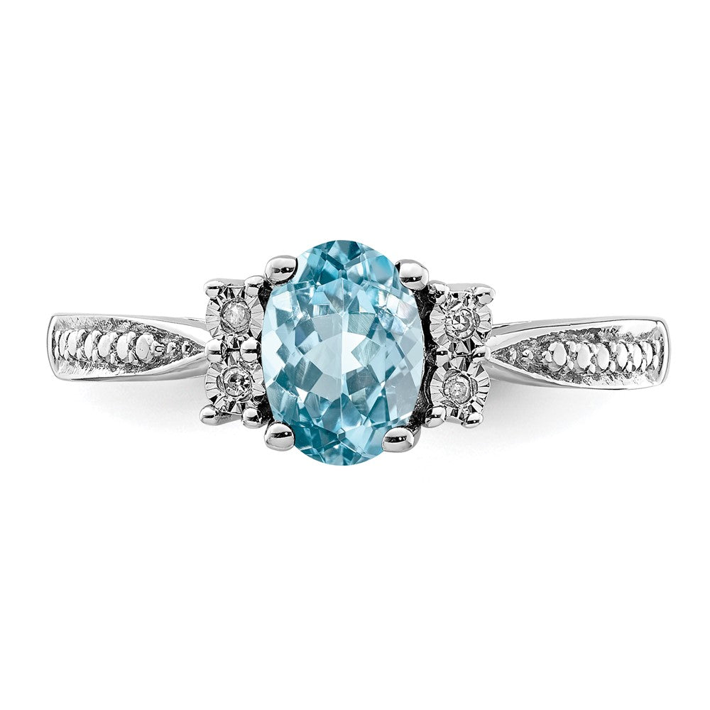 Sterling Silver Rhodium Diam. & Light Blue Topaz Ring
