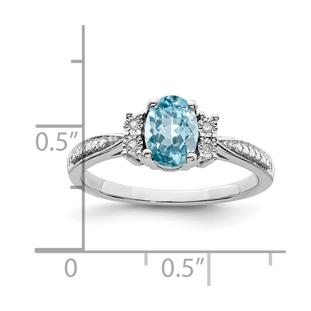Sterling Silver Rhodium Diam. & Light Blue Topaz Ring