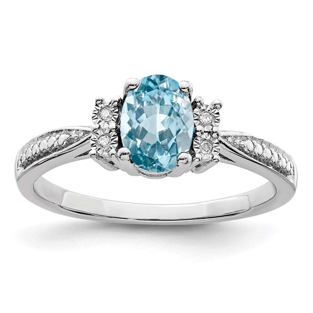 Sterling Silver Rhodium Diam. & Light Blue Topaz Ring
