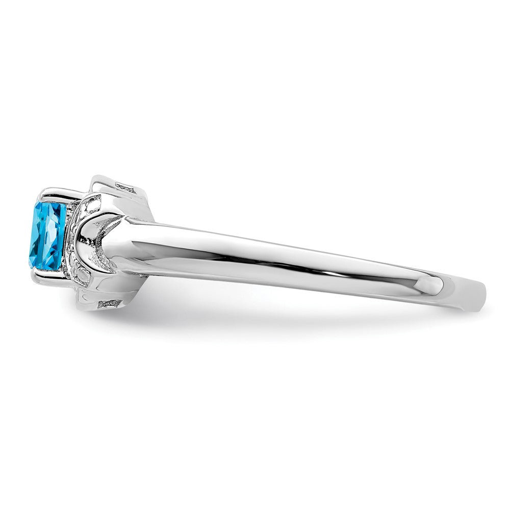 Sterling Silver Rhodium Diam. & Light Blue Topaz Ring