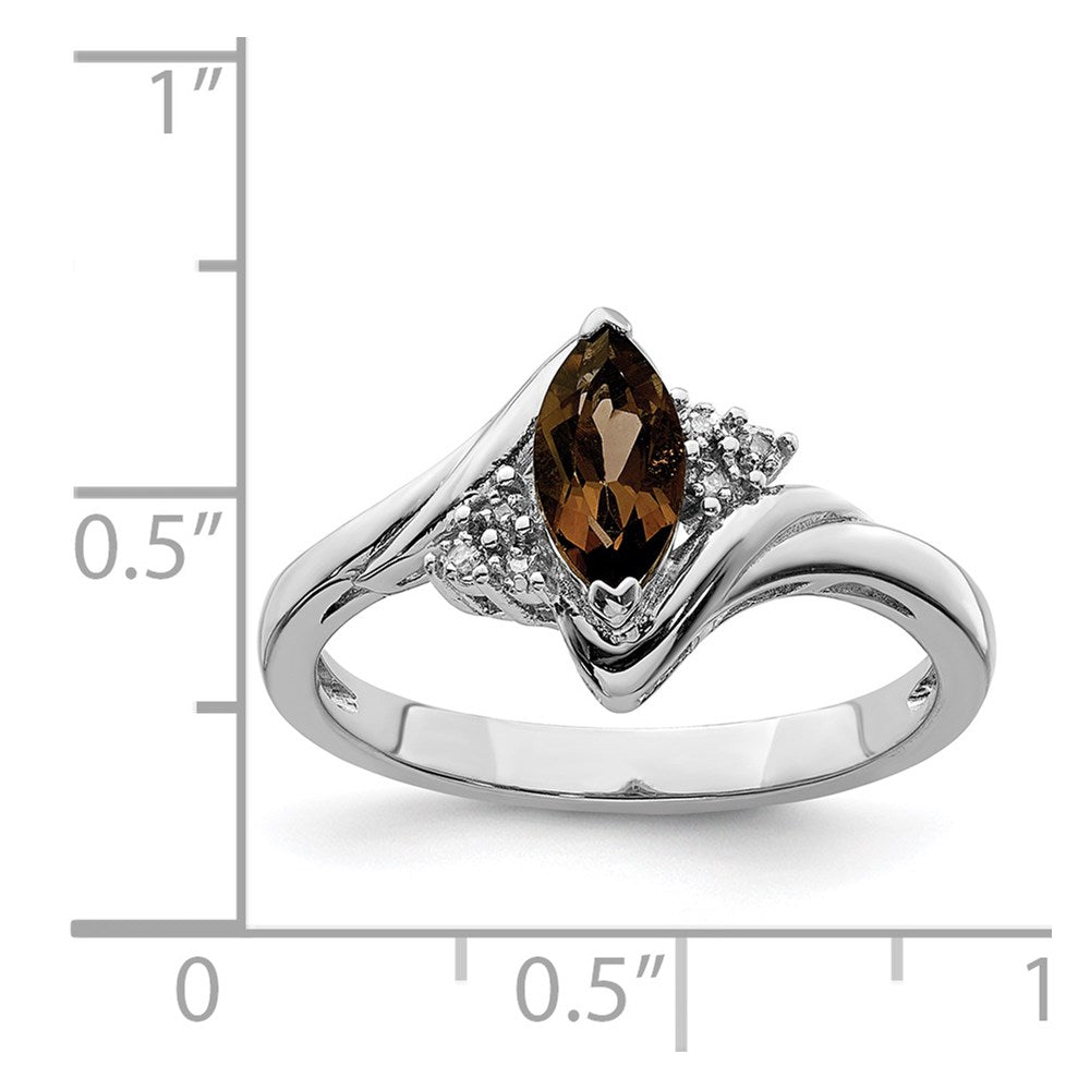 Sterling Silver Rhodium Diam. & Smoky Quartz Ring