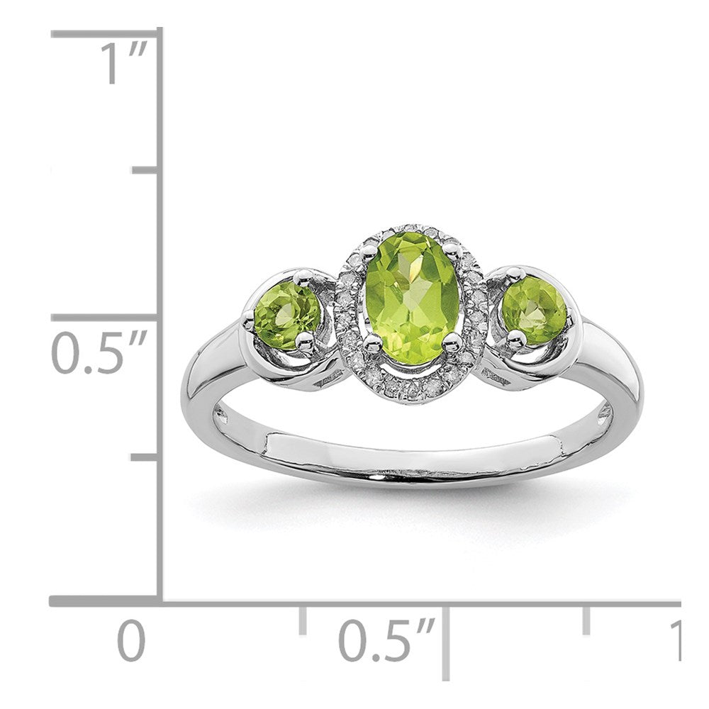Sterling Silver Rhodium Peridot Diam. Ring