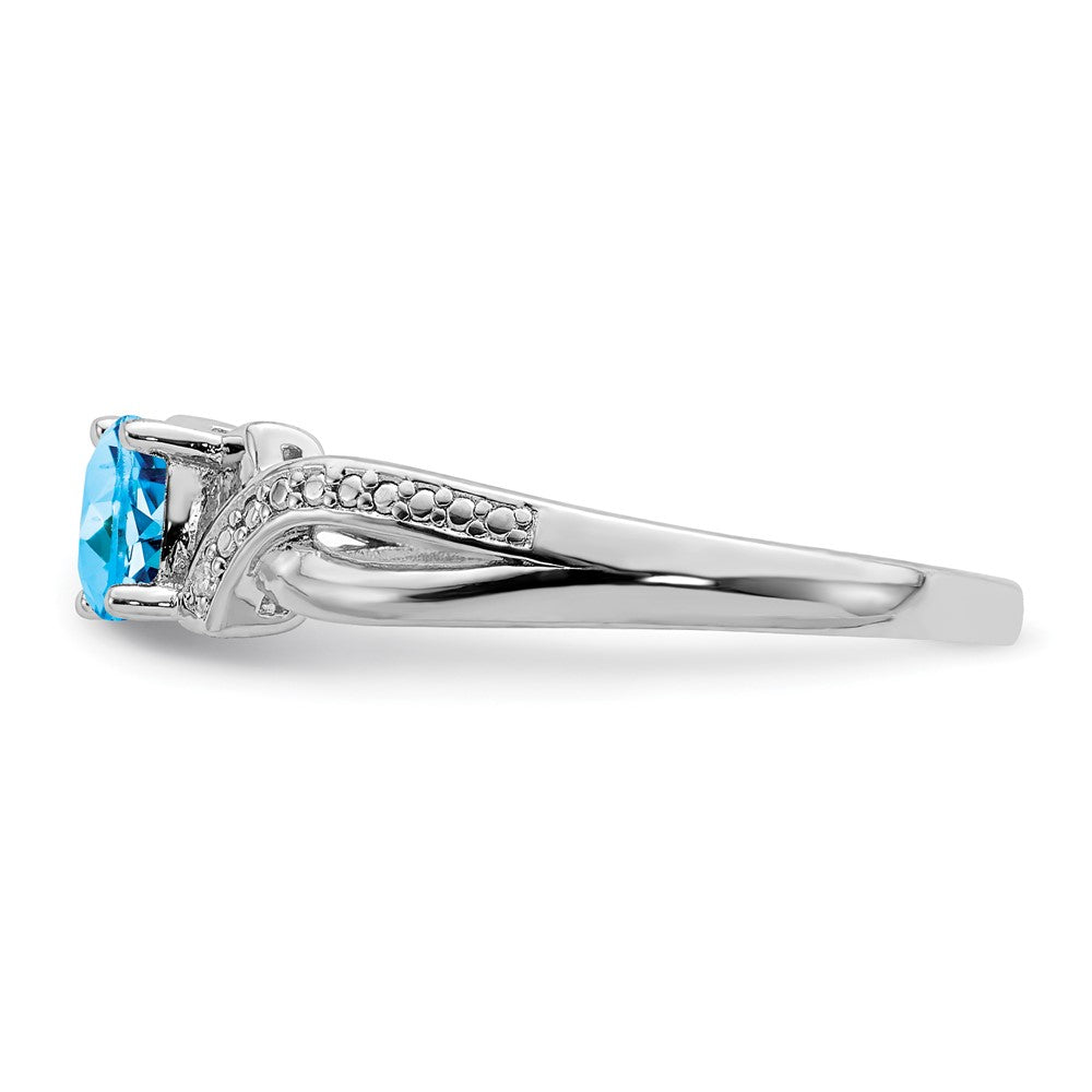 Sterling Silver Rhodium Light Swiss Blue Topaz & Diam. Ring