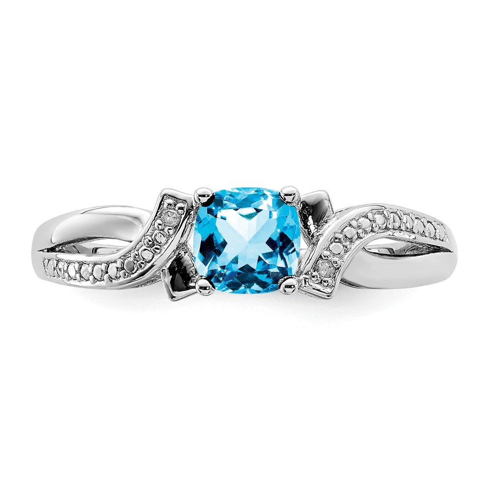Sterling Silver Rhodium Light Swiss Blue Topaz & Diam. Ring