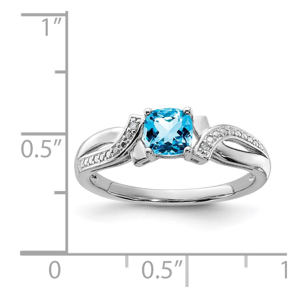 Sterling Silver Rhodium Light Swiss Blue Topaz & Diam. Ring