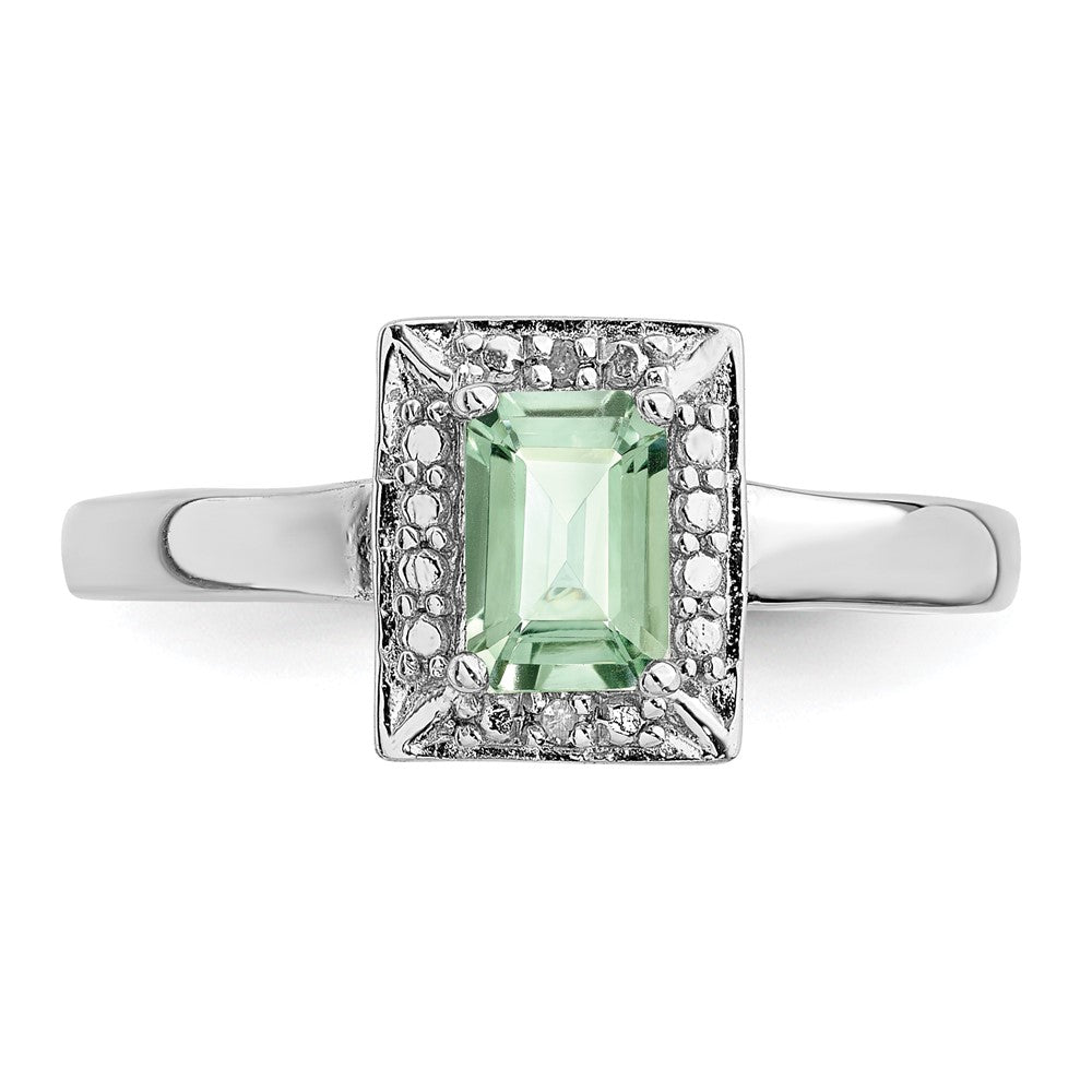 Sterling Silver Rhodium Green Quartz Diam. Ring