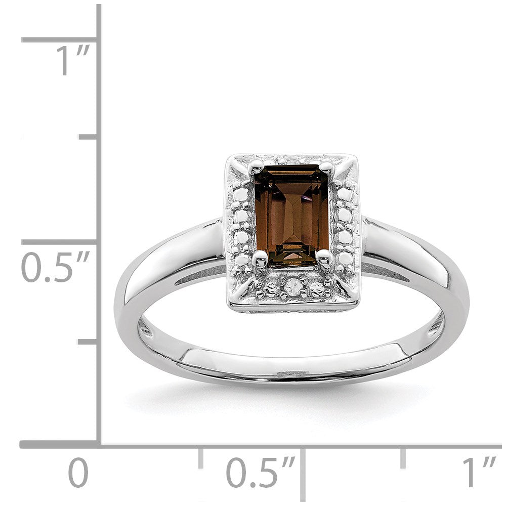 Sterling Silver Rhodium Smoky Quartz Diam. Ring