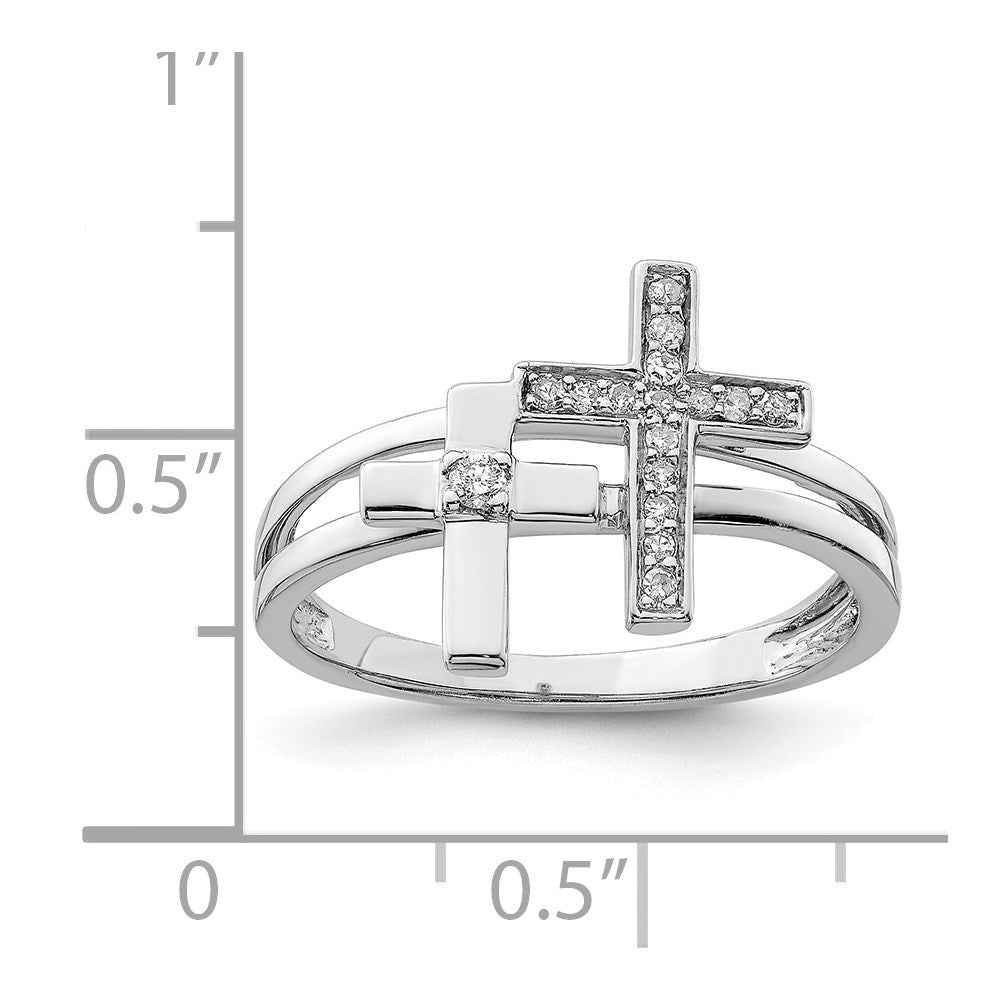 Sterling Silver Rhodium Plated Diamond  Crosses Ring