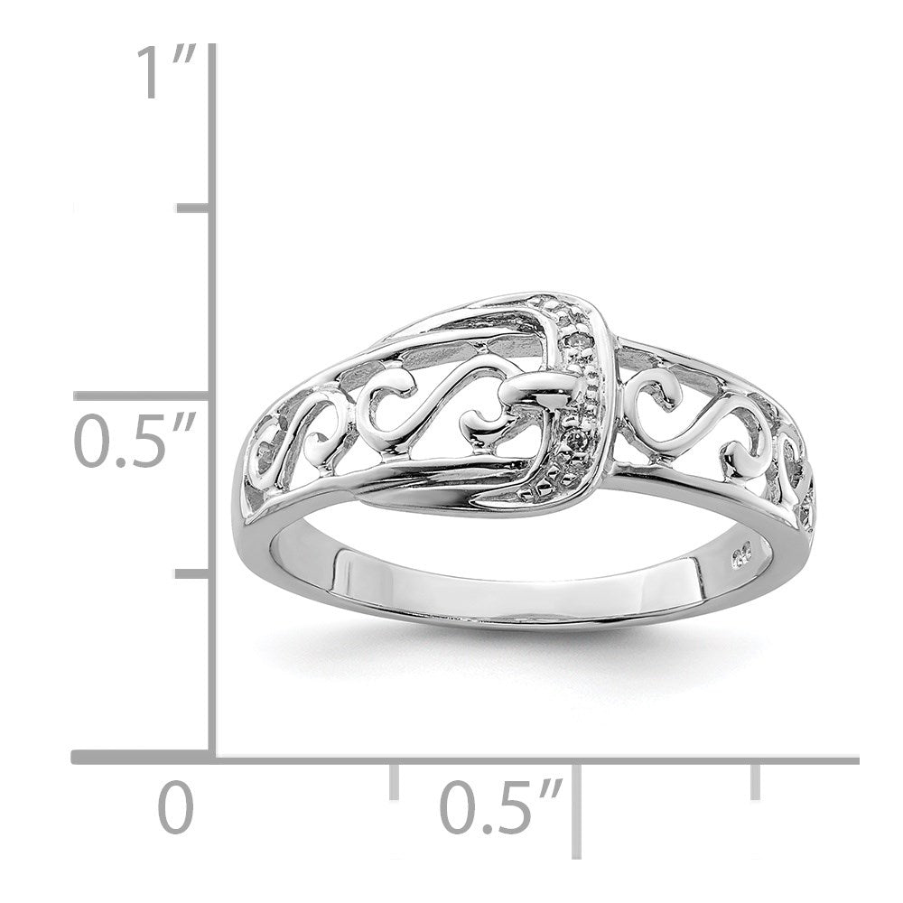 Sterling Silver Rhodium Plated Diamond Buckle Ring