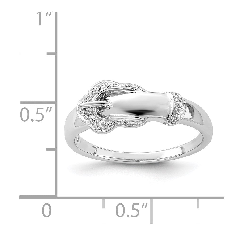 Sterling Silver Rhodium Plated Diamond Buckle Ring