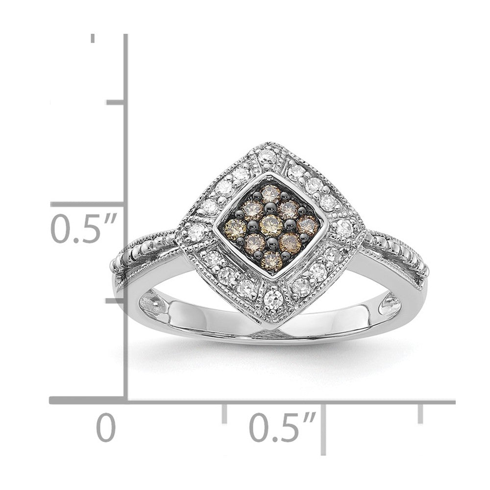 Sterling Silver Champagne & Clear Diamond & Small Diamond Shape Ring