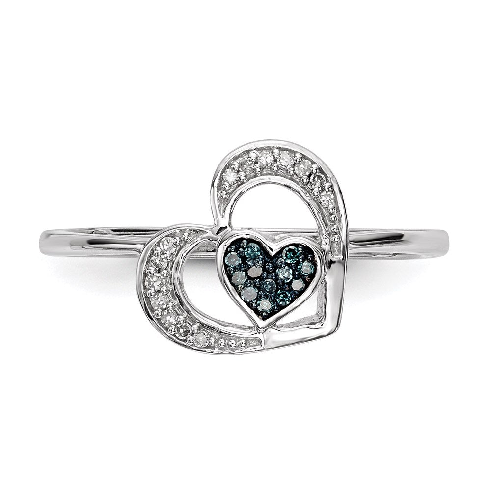 Sterling Silver Blue and White Diamond Heart Ring