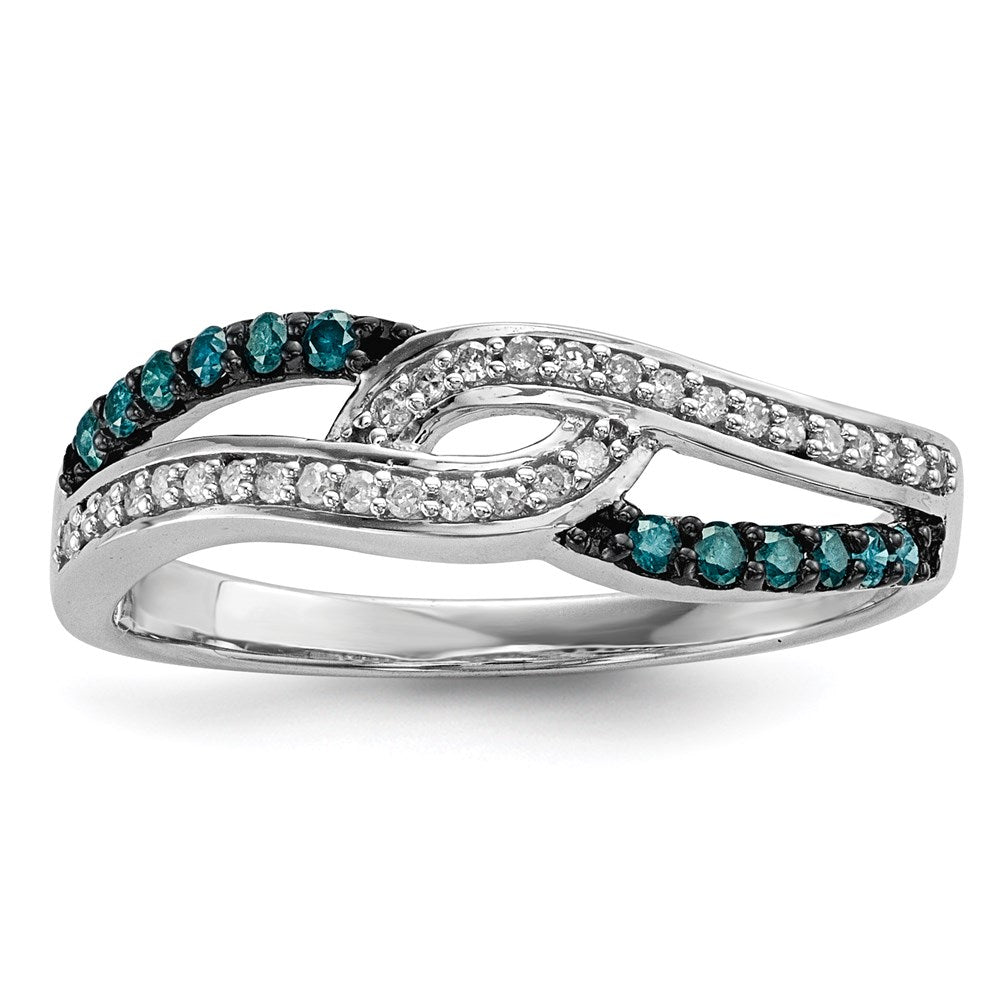 Sterling Silver Blue and White Diamond Ring
