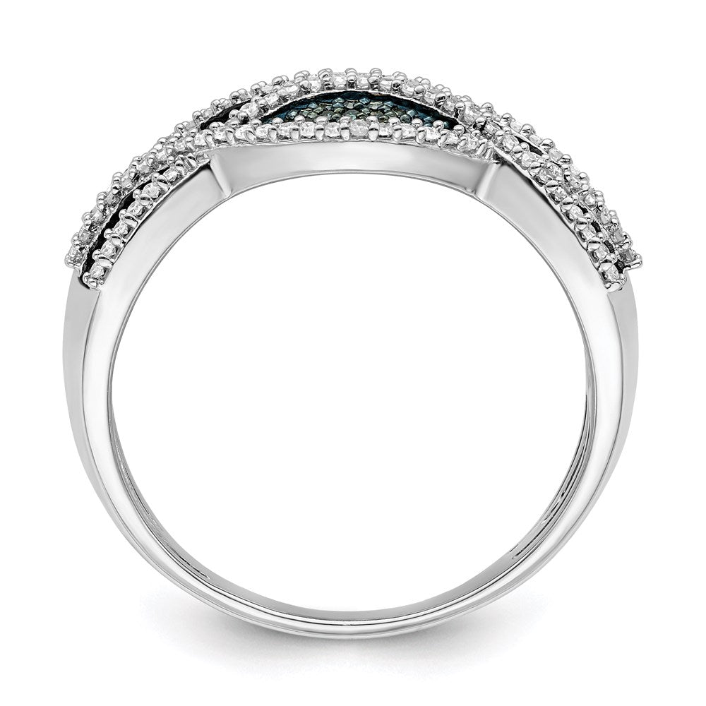 Sterling Silver Rhod Plated Blue and White Diamond Ring