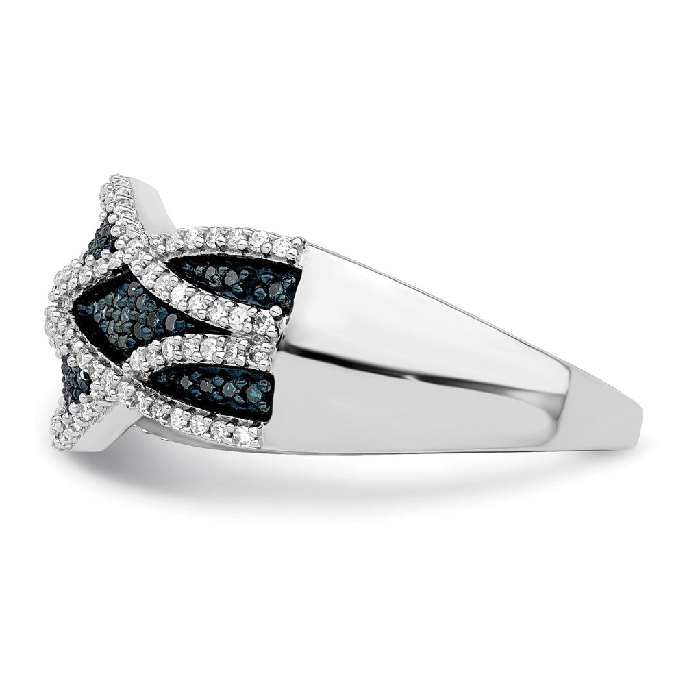 Sterling Silver Rhod Plated Blue and White Diamond Ring
