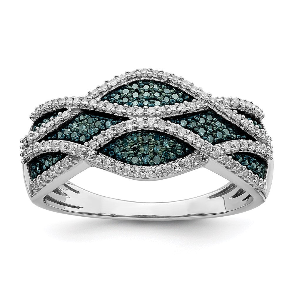 Sterling Silver Rhod Plated Blue and White Diamond Ring