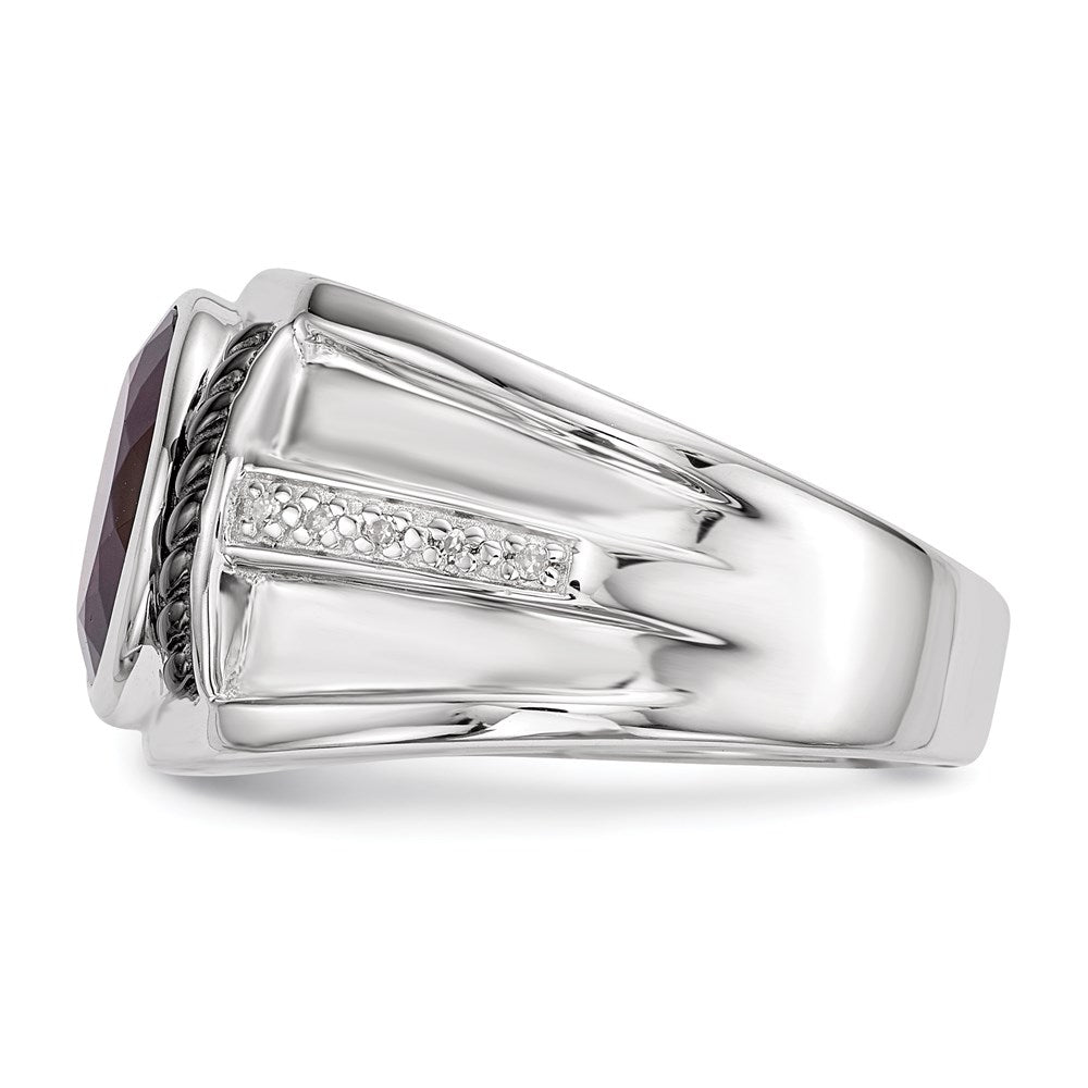 White Night Sterling Silver Black Rhodium-plated Garnet and Diamond Oval Men's Ring